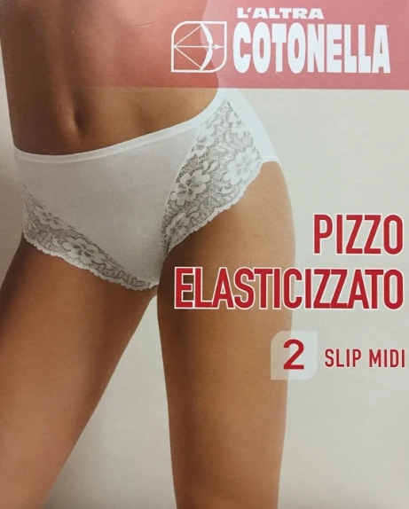 Slip Midi Donna Cotone Elasticizzato E Pizzo Cotonella 4940