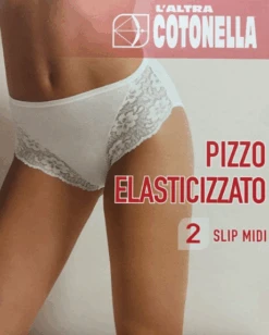 Slip Midi Donna Cotone Elasticizzato E Pizzo Cotonella 4940