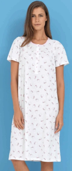 Camicia Da Notte Mezza Manica 100% Cotone Linclalor 74141 Outlet