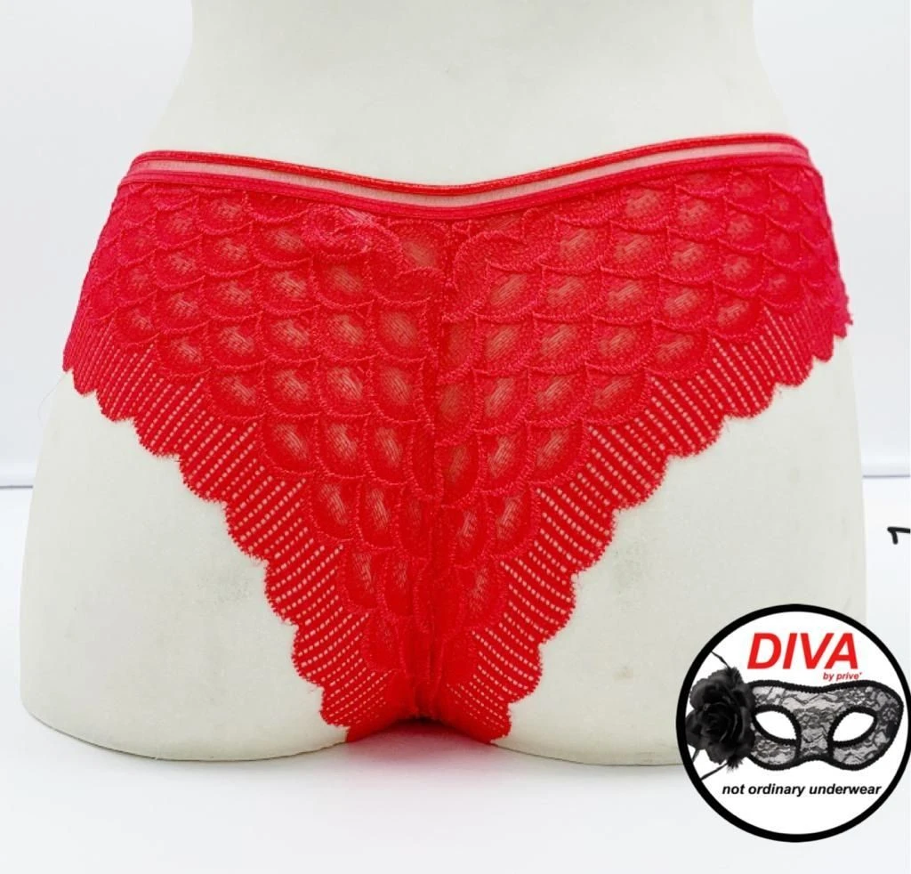 Slip Rosso Donna Brasiliano Pizzo Diva By Prive' 3553 Pizzo Elasticizzato Avanti E Dietro - immagine 2